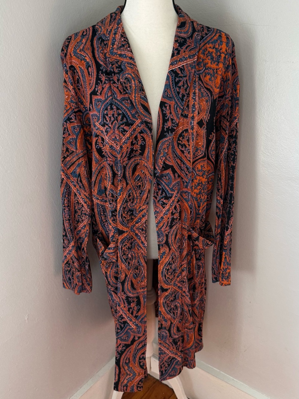 Free People Half Moon Open Duster Boho Paisley Kimono XS